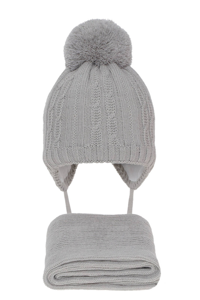 Girl's winter set: hat and scarf grey Candy with pompom