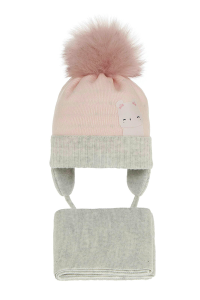 Girl's winter set: hat and scarf grey Lori with pompom