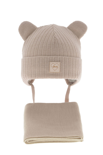 Girl's winter set: hat and scarf in beige Antola