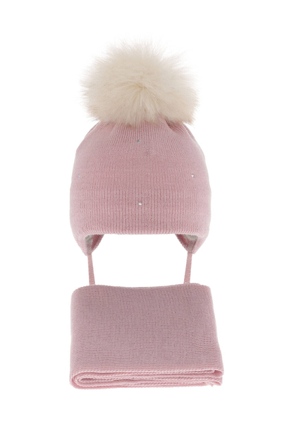 Girl's winter set: hat and scarf in pink merino wool Rosalina