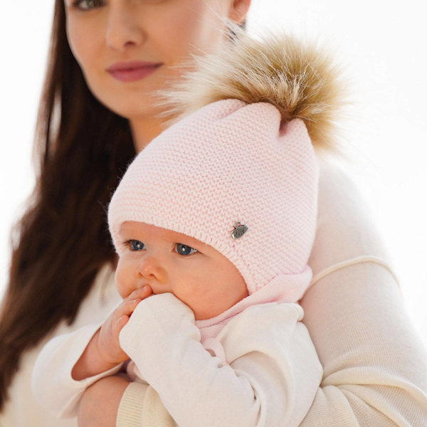 Girl's winter set: hat and scarf pink Aimi with pompom