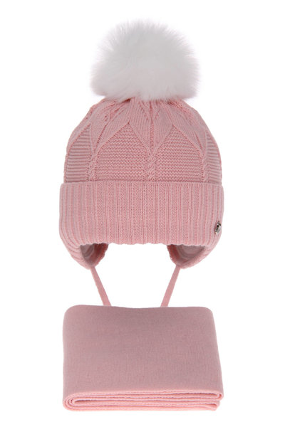 Girl's winter set: hat and scarf pink Altina with pompom