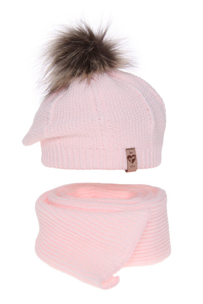 Girl's winter set: hat and scarf pink Elif with pompom