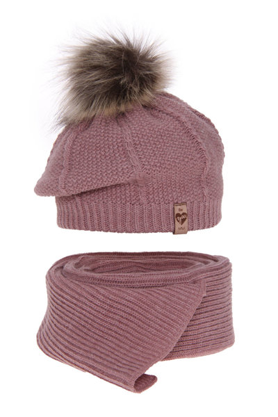 Girl's winter set: hat and scarf pink Elif with pompom