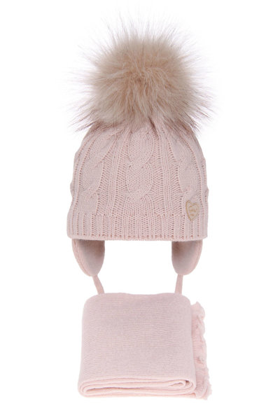 Girl's winter set: hat and scarf pink Morena with pompom