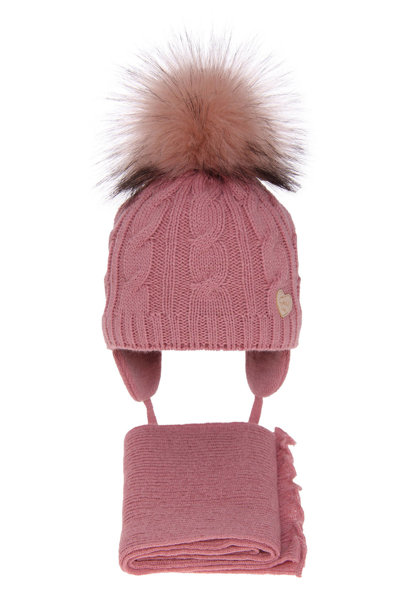 Girl's winter set: hat and scarf pink Morena with pompom