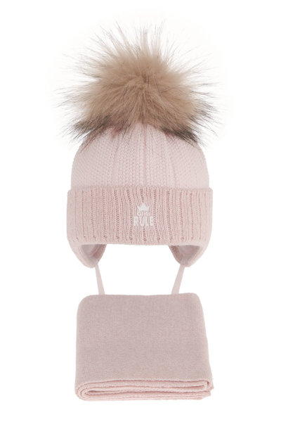 Girl's winter set: hat and scarf pink Sindi with pompom