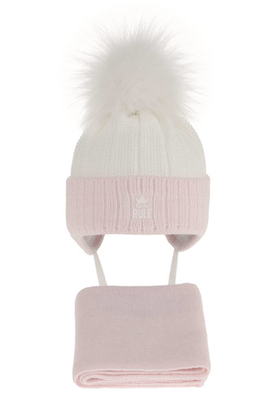 Girl's winter set: hat and scarf pink Sindi with pompom