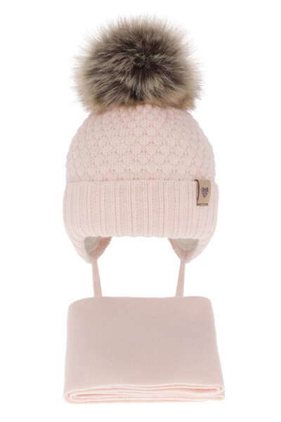 Girls winter set hat and scarf pink with pompom Bianca