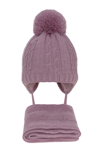 Girl's winter set: hat and scarf violet Candy with pompom