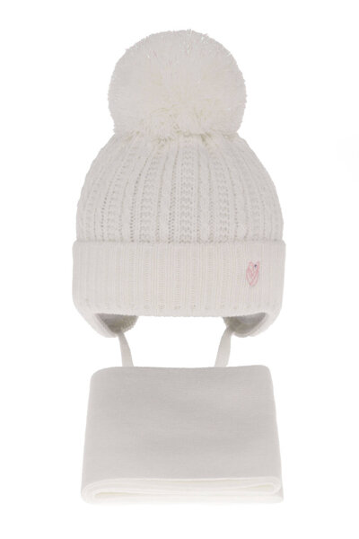 Girl's winter set: hat and scarf white with pompom Marisa