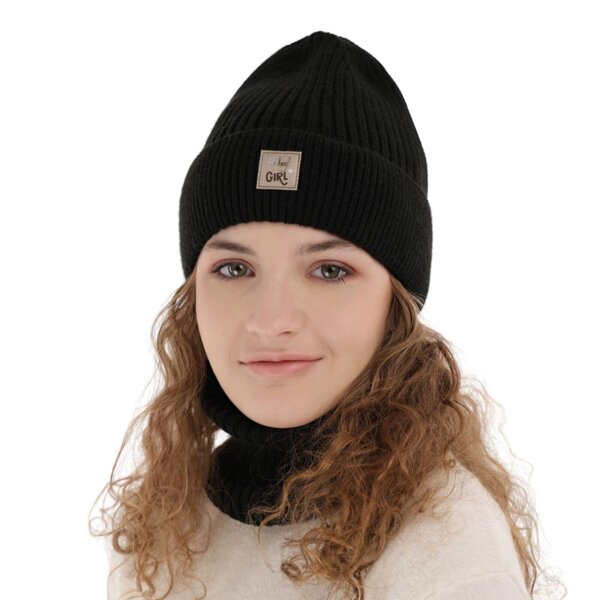 Girl's winter set: hat and tube scarf black Georgina