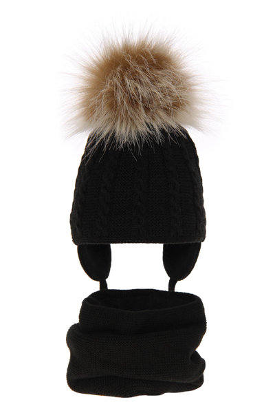 Girl's winter set: hat and tube scarf black Klementin with pompom