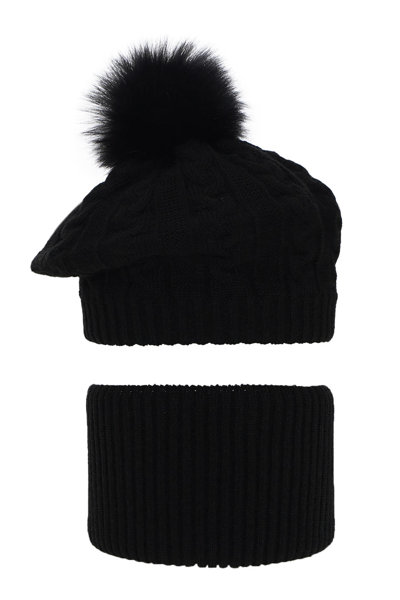 Girl's winter set: hat and tube scarf black Koffi with pompom