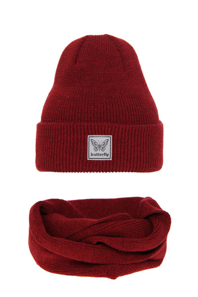 Girl's winter set: hat and tube scarf burgund Florka