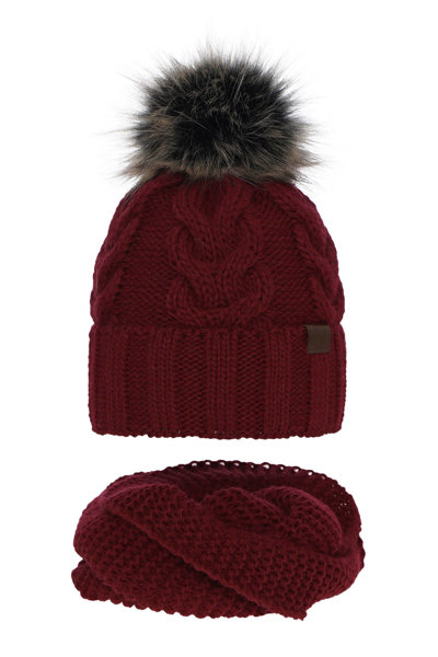 Girl's winter set: hat and tube scarf burgund Torina with pompom