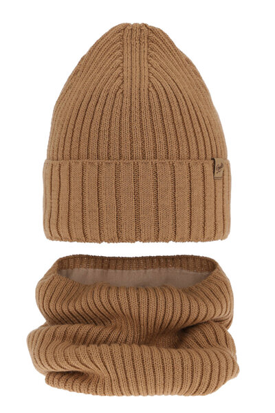 Girl's winter set: hat and tube scarf camel merino wool Mesalia