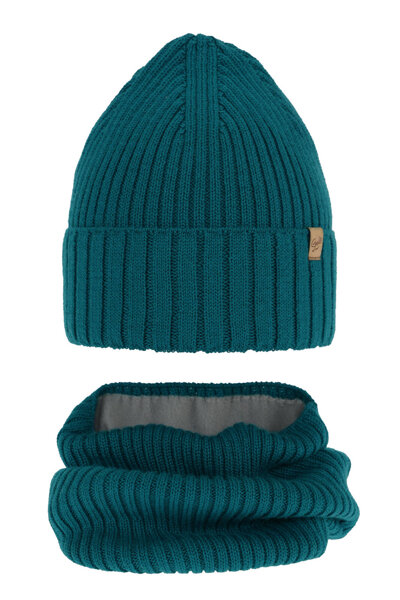 Girl's winter set: hat and tube scarf green merino wool Mesalia