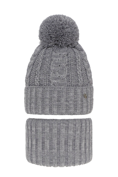 Girl's winter set: hat and tube scarf grey Maroko with pompom