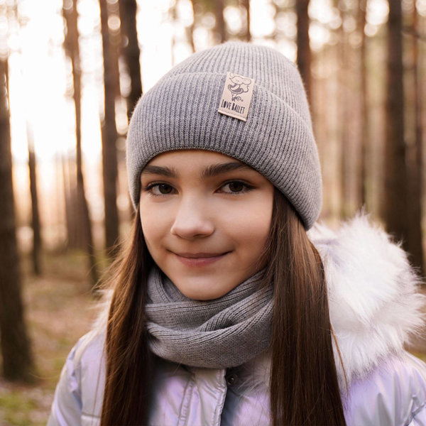 Girl's winter set: hat and tube scarf grey Sana