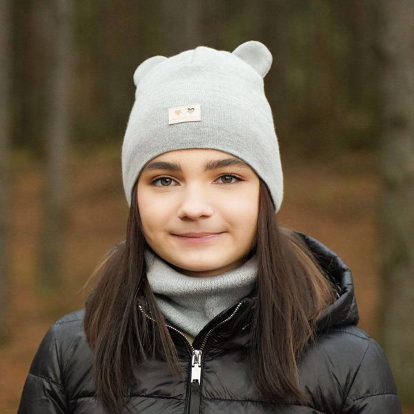 Girl's winter set: hat and tube scarf grey Xantia