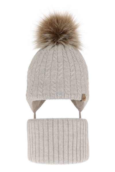 Girl's winter set: hat and tube scarf grey with pompom Loreley