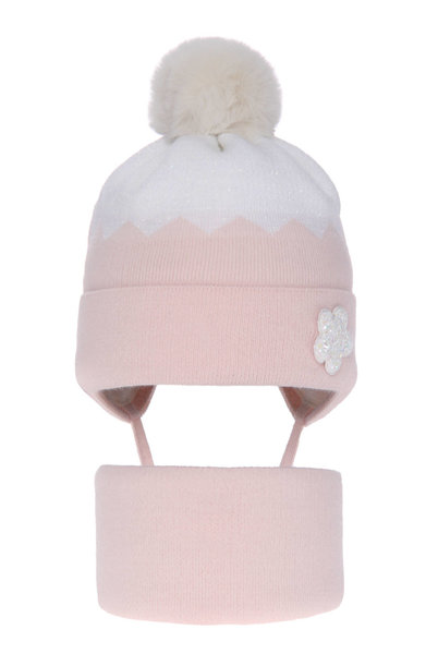 Girl's winter set: hat and tube scarf pink Danka with pompom