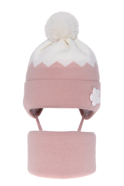 Girl's winter set: hat and tube scarf pink Danka with pompom