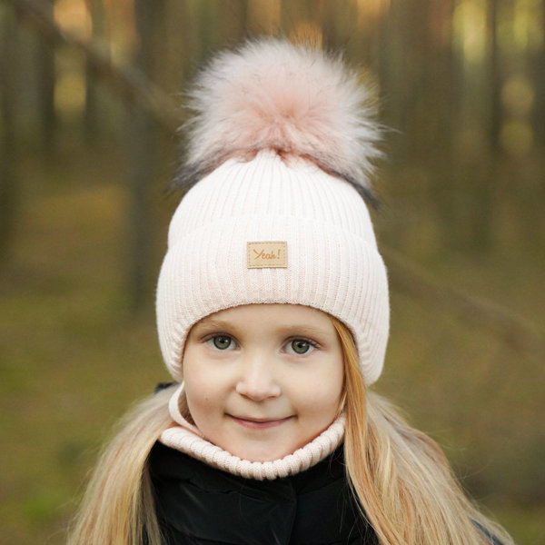 Girl's winter set: hat and tube scarf pink Dilajla with pompom