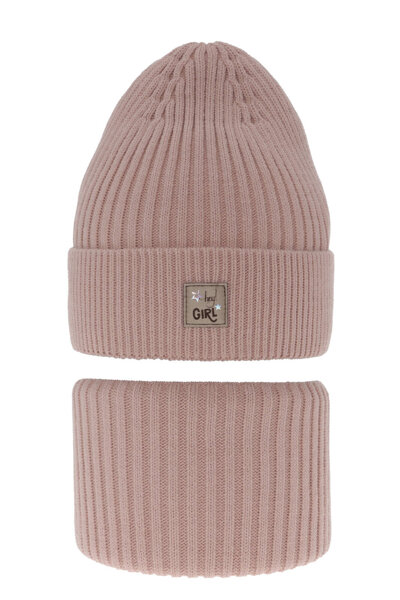 Girl's winter set: hat and tube scarf pink Georgina