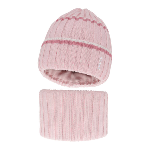 Girl's winter set: hat and tube scarf pink Judit