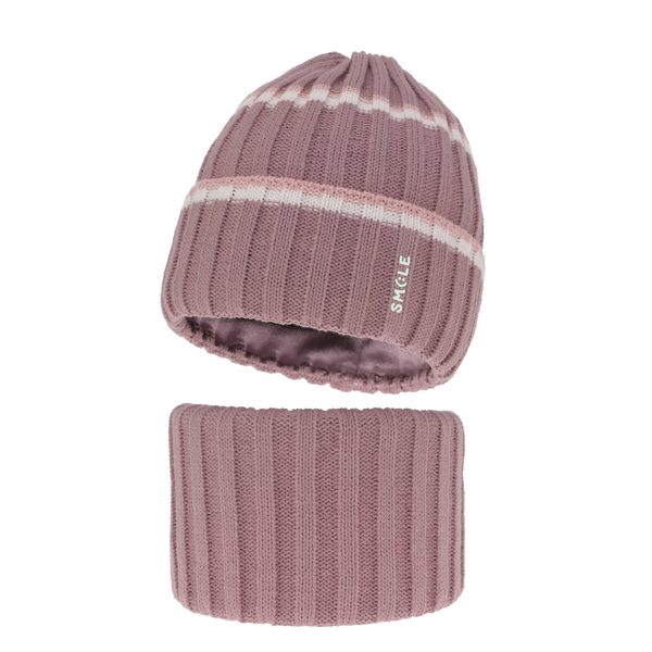 Girl's winter set: hat and tube scarf pink Judit