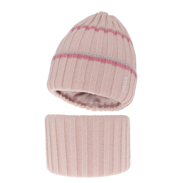 Girl's winter set: hat and tube scarf pink Judit