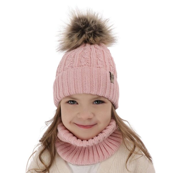 Girl's winter set: hat and tube scarf pink Pretoria with pompom