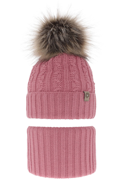 Girl's winter set: hat and tube scarf pink Pretoria with pompom