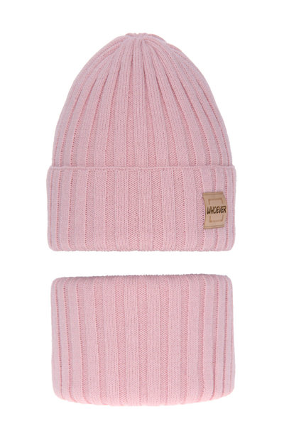 Girl's winter set: hat and tube scarf pink Sula