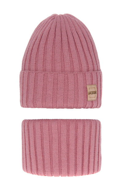 Girl's winter set: hat and tube scarf pink Sula