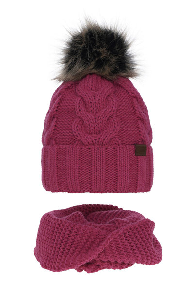 Girl's winter set: hat and tube scarf pink Torina with pompom