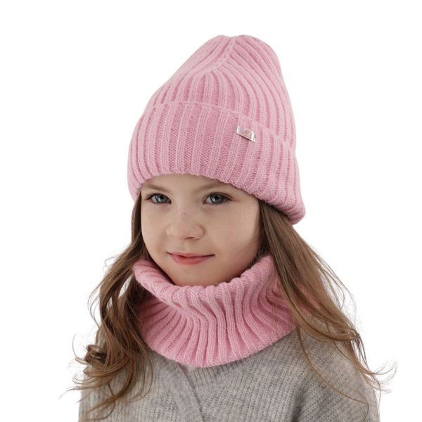 Girl's winter set: hat and tube scarf pink Valentine