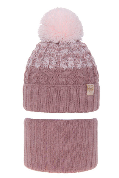 Girl's winter set: hat and tube scarf pink Zendaya with pompom