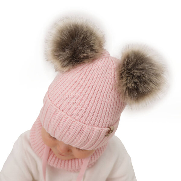 Girl's winter set: hat and tube scarf pink made of 100% extra fine merino wool Silvia