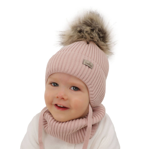 Girl's winter set: hat and tube scarf pink with pompom Bria