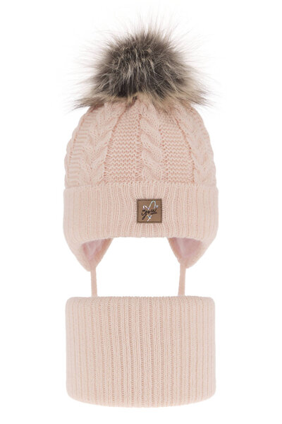 Girl's winter set: hat and tube scarf pink with pompom Finess