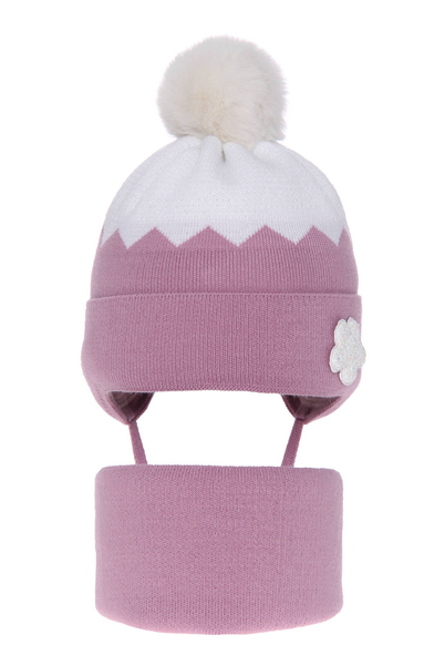 Girl's winter set: hat and tube scarf violet Danka with pompom