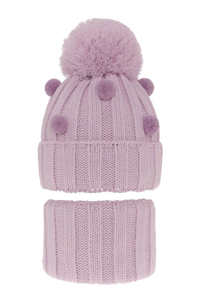 Girl's winter set: hat and tube scarf violet Hekate with pompom