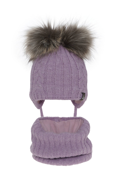 Girl's winter set: hat and tube scarf violet Marlen with two pompom