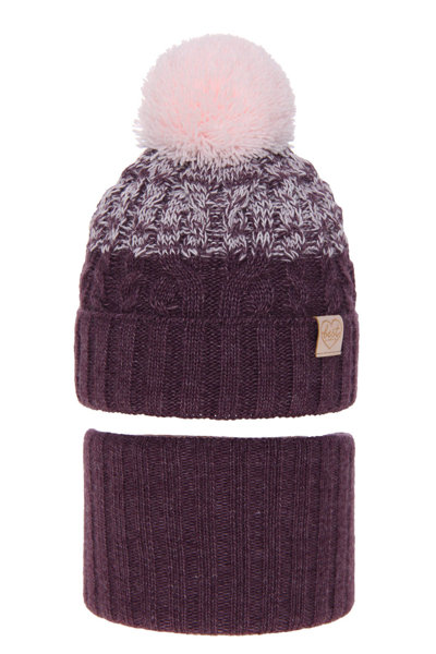 Girl's winter set: hat and tube scarf violet Zendaya with pompom