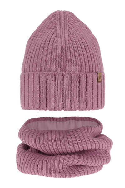 Girl's winter set: hat and tube scarf violet merino wool Mesalia