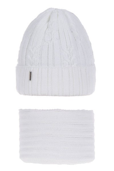 Girl's winter set: hat and tube scarf white Rozeta