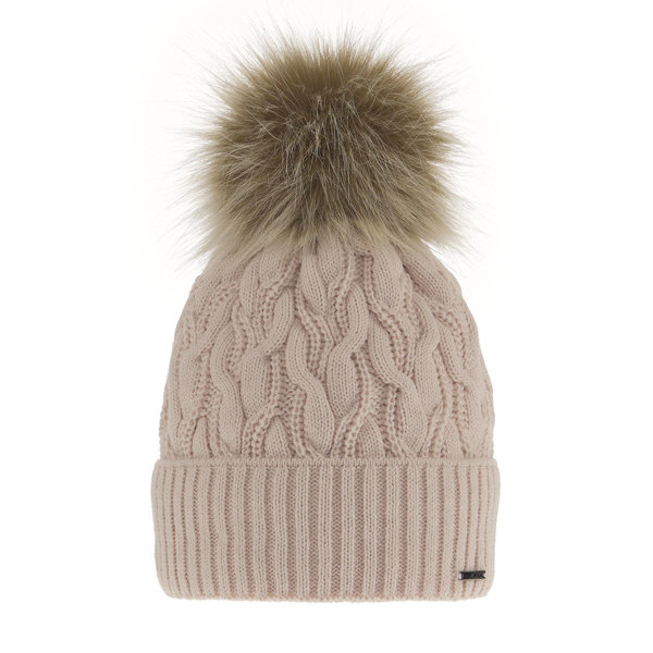 Woman's winter hat beige Deva with pompom